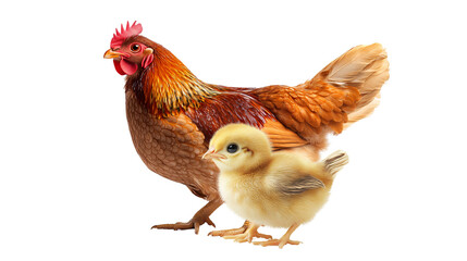 Fototapeta premium Hen and chick positioned together, symbolizing farm life, isolated, created with Generative AI
