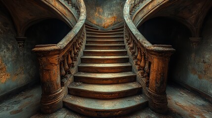 A winding staircase in an old building, leading upwards into unknown spaces, suggesting mystery and the passage of time through architecture
