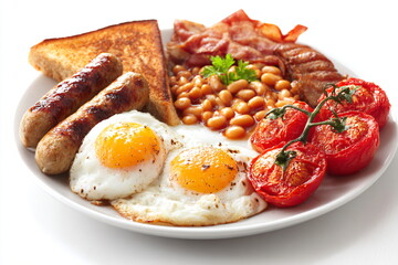 English Breakfast - Eggs, Bacon, Beans, Toasts and Tomato