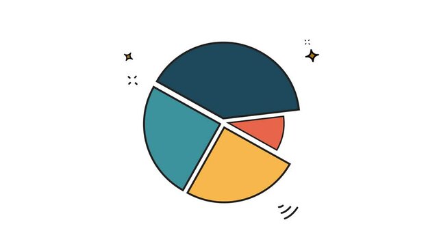 Animated Pie chart with four sections showing data breakdown. Perfect for illustrating statistics, analysis, comparisons, and visualizing information in reports.