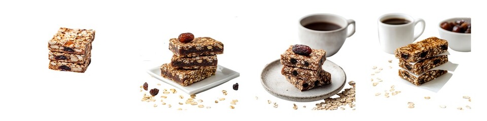 Set of Granola Bars with Coffee PNG Images Isolated on Transparent Background
