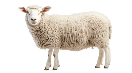 Fototapeta premium A fluffy sheep stands still, showcasing its dense fleece, isolated, created with Generative AI