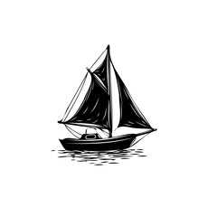 Serene monochrome illustration of a sailboat gliding across tranquil waters