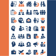 Fototapeta premium Flat Business and Human Resources Icons in Blue and Orange