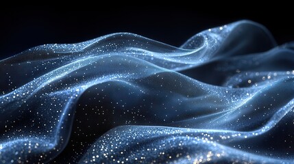 Obraz premium Abstract flowing lines in shimmering silver against a deep black background create a sense of elegance, sophistication, and dynamic movement across the visual space