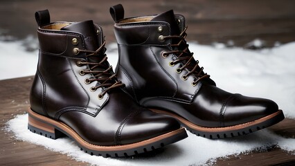 Stylish black leather men's winter boots with detailed stitching, warm lining, and rugged soles, displayed on a clean studio background.