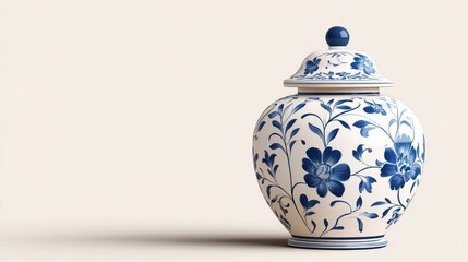 Elegant porcelain decorative jar with blue and white floral design