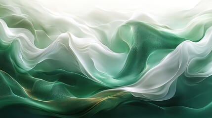 Obraz premium Abstract forms of deep emerald and brilliant white intertwine and dance, creating a sense of movement and fluidity The contrast is sharp and clean