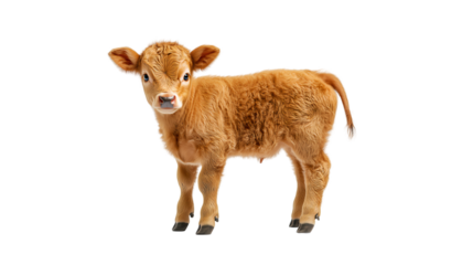 Young domestic calf standing quietly on a grassy area, isolated, created with Generative AI