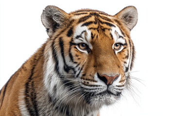 Fototapeta premium Close-up of a tiger looking at camera isolated on white background