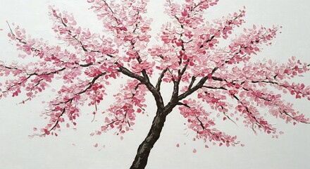 Fototapeta premium Delicate pink cherry blossoms gently fall from a gracefully painted tree in soft light.. AI Generated