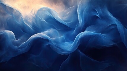 Obraz premium Abstract geometric shapes in shades of deep indigo and electric cyan, dynamically arranged to convey a sense of movement and interconnectedness