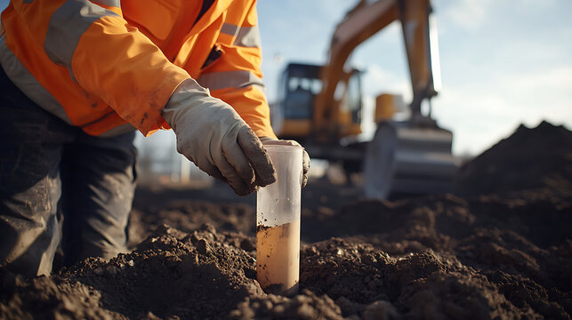 Construction Worker Collecting Soil Sample