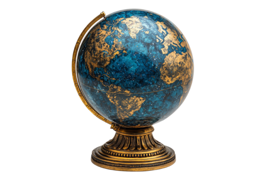 Antique globe with detailed map on a classic pedestal, highlighting geography and exploration.
