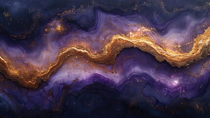 Obraz premium Abstract patterns of deep purple and shimmering bronze overlap and intertwine, creating a luxurious and opulent effect The colors are rich and deep