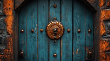 Fototapeta premium Ornate wooden door with copper accents