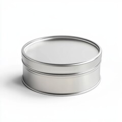 Round metal tin can mockup for product packaging storage container on white background isolated close up view