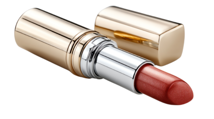 Elegant lipstick in golden and silver casing, showcasing a beautiful shade for stylish makeup.
