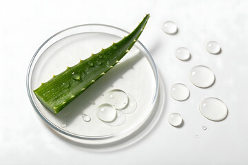 
Green gel flowing with aloe vera slices isolated on white background with clippin