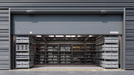 Streamline Aerospace Storage Solutions With Charcoal Gray Shutter Doors Designed For Efficient Parts Organization Systems