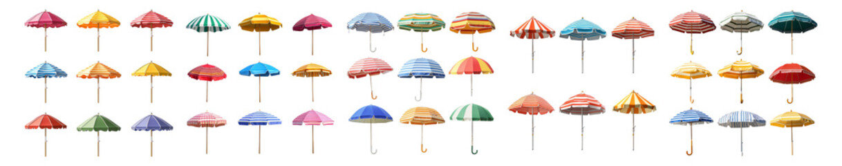 Obraz premium Colorful Umbrella Collection in Various Patterns and Designs, Isolated on Transparent, white background
