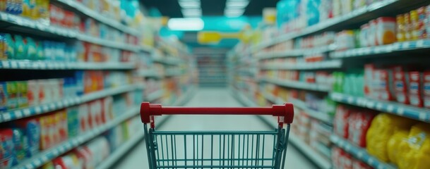 Supermarket aisle with shopping cart (1)