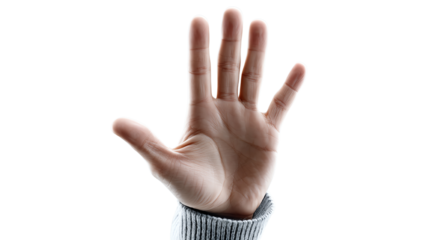 Open hand gesture, symbolizing greeting or communication, isolated on white background.