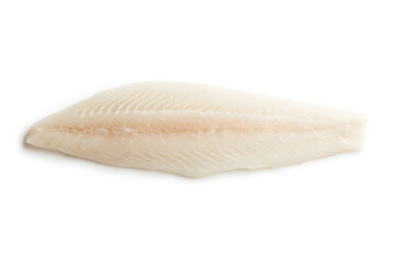 Top view of a haddock fish fillet isolated on white background