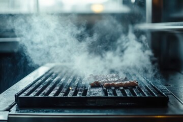 Smoky grilled meat on a hot grill