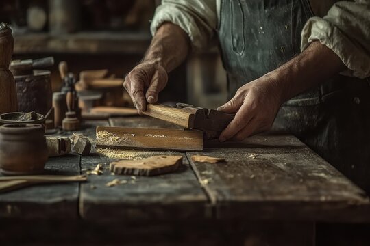 Artisan woodworker at work