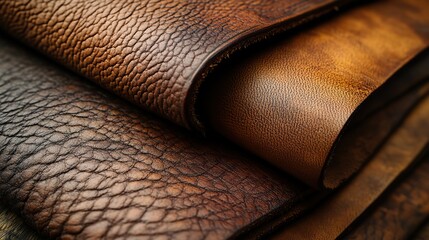 Abstract textures of smooth leather and rough wood are combined, creating a classic and timeless aesthetic The materials evoke a sense of warmth and comfort
