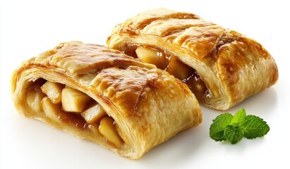 Two golden apple strudel pastries