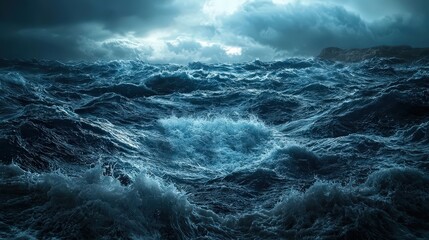 Raging ocean waves amidst stormy skies coastal region nature scene dramatic environment aerial view power of nature