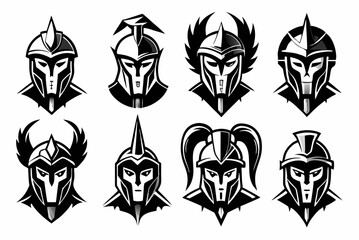 black Set of vector black silhouettes of Viking icon isolated on a white background
