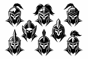 Fototapeta premium black Set of vector black silhouettes of Viking icon isolated on a white background 