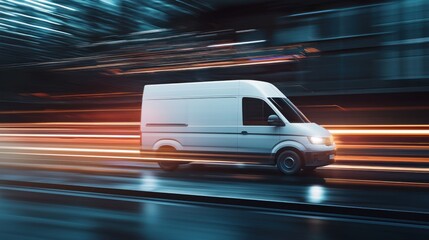 Fototapeta premium Rapid Delivery Van: Speedy Nighttime Transport