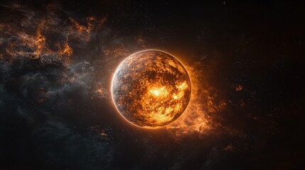 Obraz premium Cosmic explosion of a fiery sun-like star outer space digital art vast universe distant view celestial phenomenon