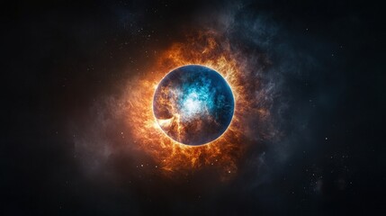 Celestial event solar eclipse over planet earth digital art cosmic environment dramatic viewpoint