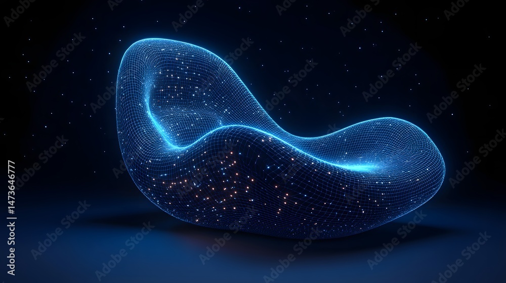 Leinwandbilder futuristic chaise lounge or abstract topography map rendered in a glowing blue grid, dotted with red