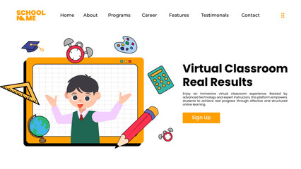 Back to school landing page set. Vector web banners template with flat illustration students and rainbow.