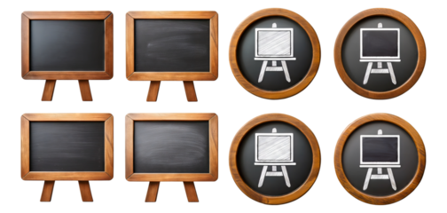 Wooden Chalkboards and Easels on a Transparent Background, Isolated on Transparent, white background