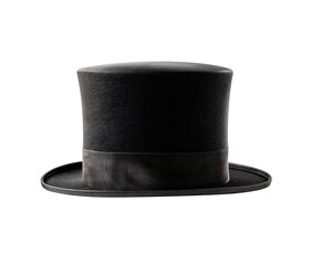 Classic black top hat for formal events and performances on a transparent background, cut out