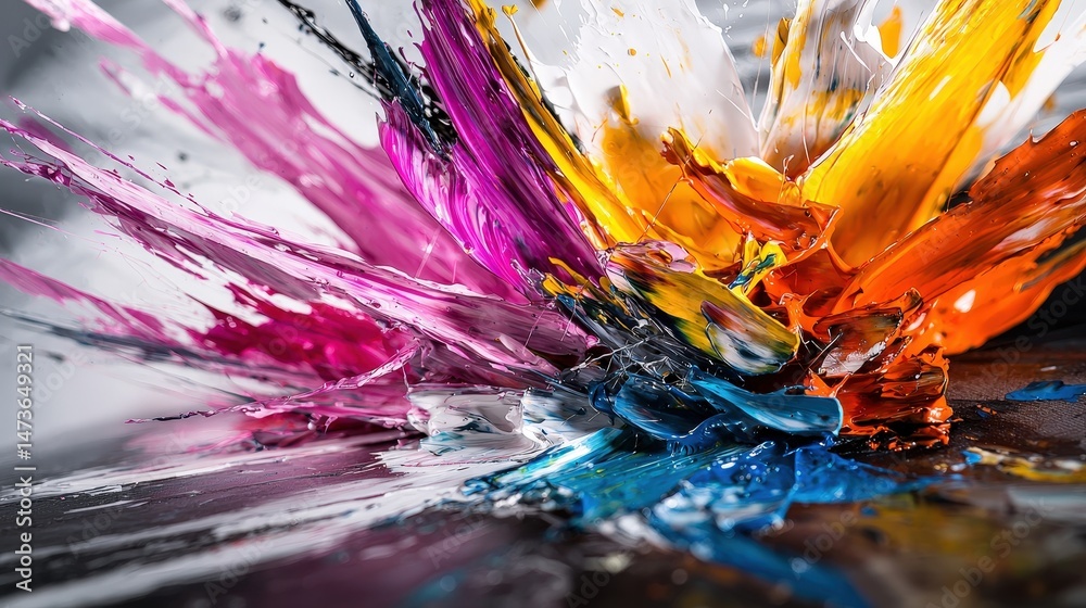 Poster Dynamic color explosion art event studio abstract painting creative space close-up vibrant expression