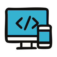 Mobile and Computer Coding Icon Vector – Cross-Platform Development Concept