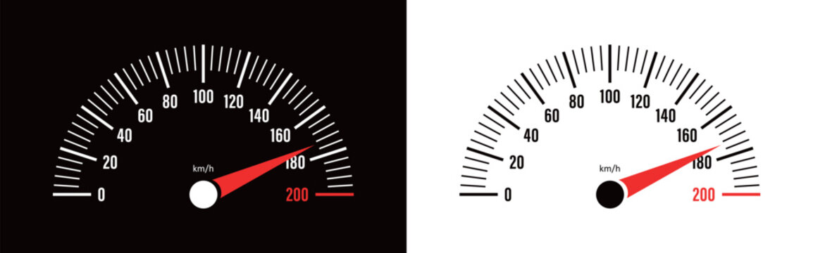 Car speedometer. Auto dashboard with gauge of speed, tachometer, odometer. Icons isolated on transparent background. Panel of meter of fuel, engine rpm and temperature. Sport car.