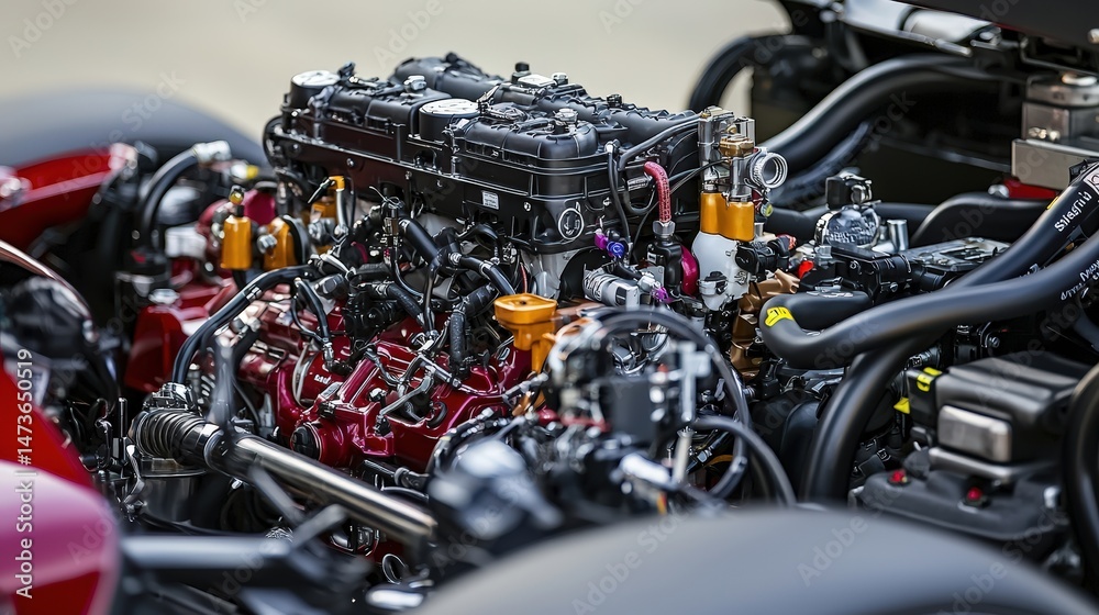 Poster mechanical insights close-up technical photography of precision engine components in automotive work