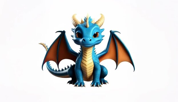 An Adorable 3D Dragon, Isolated over a White Background