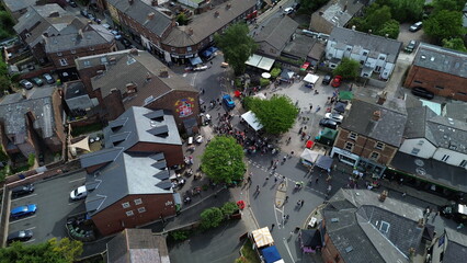 Oxton, Merseyside, England - May 12th  2025: Aerial photography of the Oxton Secret Gardens event in Wirral, Merseyside showing low angle of central event area.