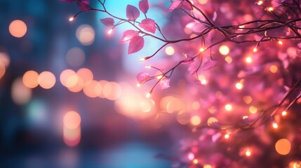 Night lights on branches, city bokeh