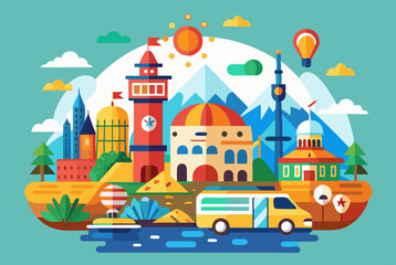 Naklejka premium vector illustration of a castle in the background